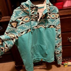 Aztec Print Teal Hoodie